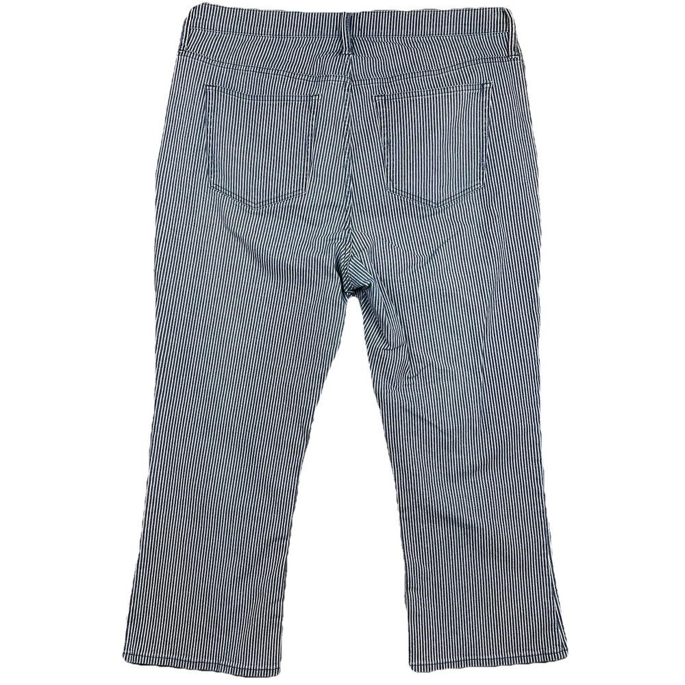 J. Crew Factory Navy Blue White Pin Striped High Rise Crop Flare Jeans Women 34 - Picture 2 of 8